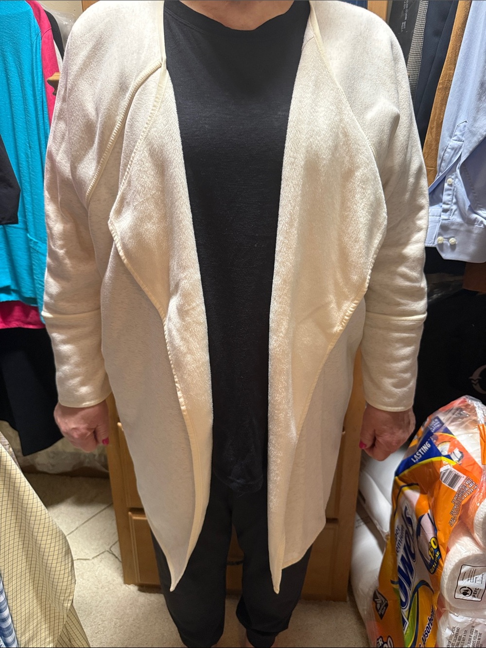 Athleta Cream Open-Front Draped Cardigan